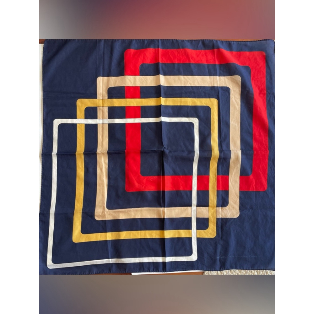 Geometric Multicolor Square Print Scarf - Navy, Red, Gold, Cream, White